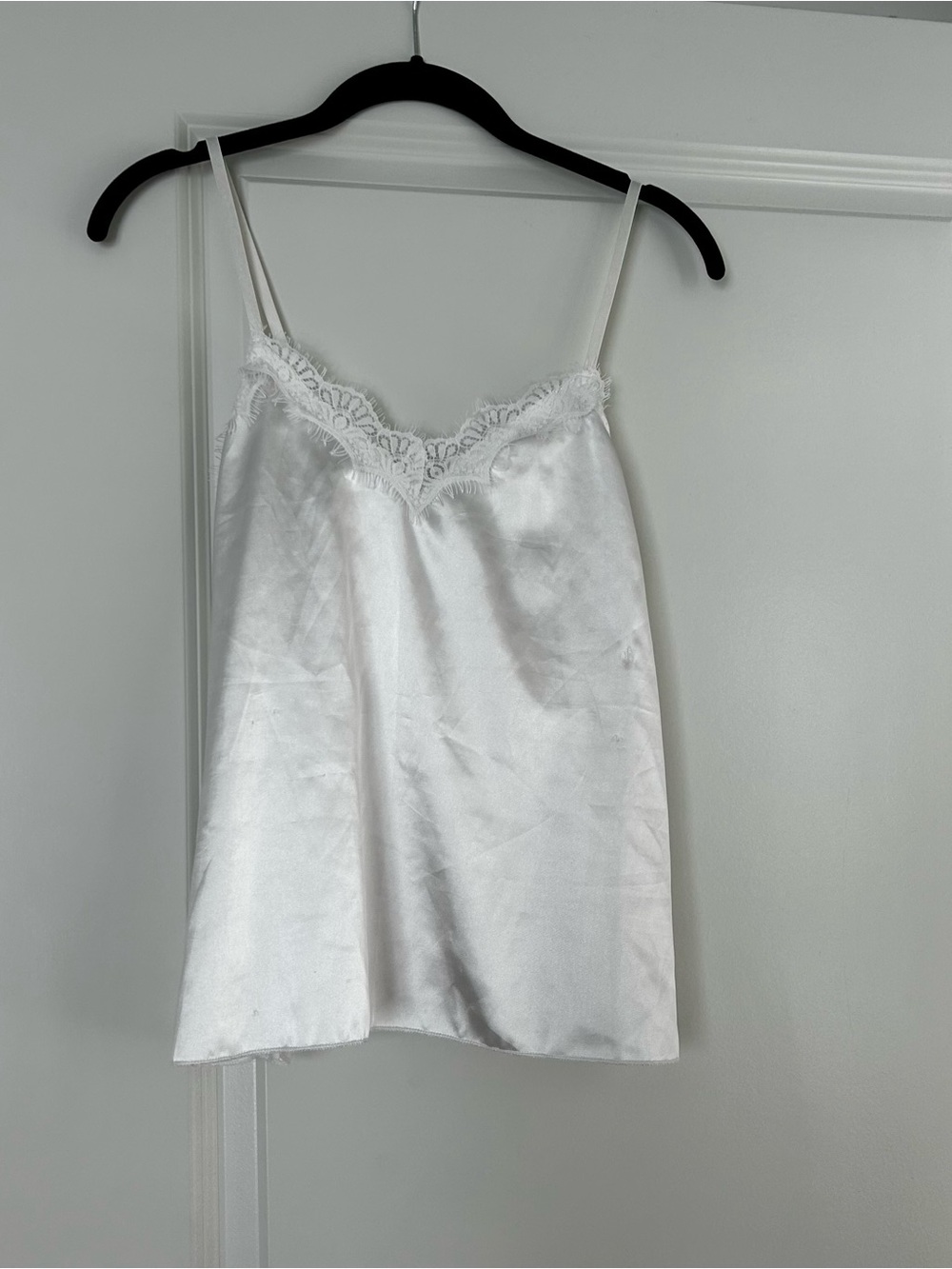 White Satin Lace Trim Cami Top